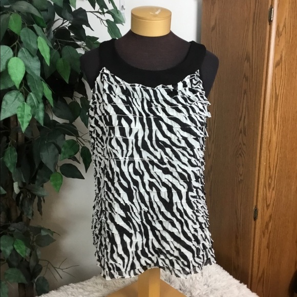 Notations XL black and white layered animal print tank top - Picture 1 of 12
